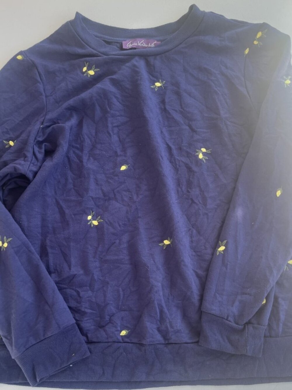 Gloria Vanderbilt Purple Embroidered Floral Sweatshirt Size XL